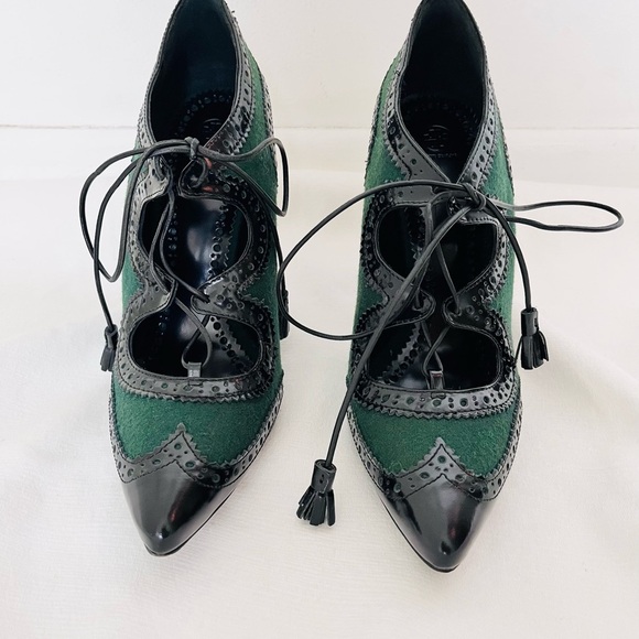 Tory Burch Hawthorne lace up Elegant Green and Black Women's Heels 9 - Picture 4 of 12